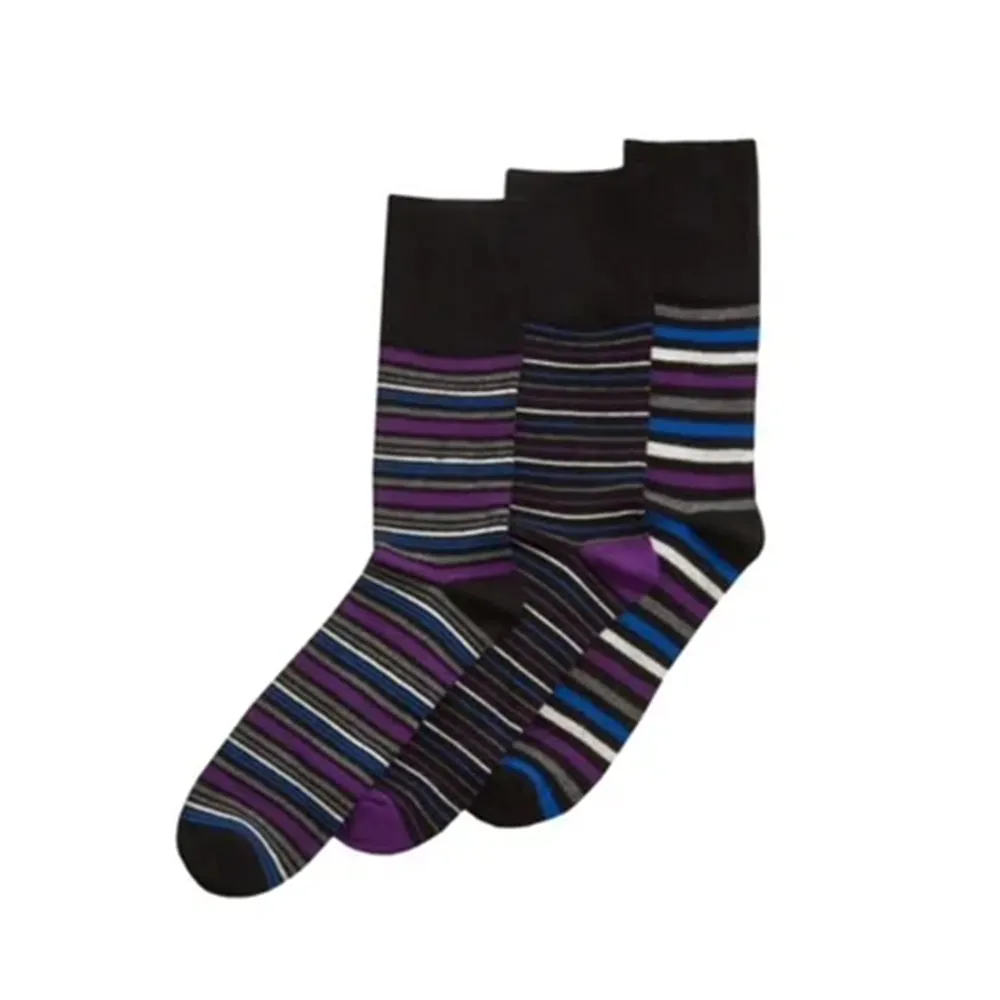 3 Pack  Fine Stripe Comfort Top Bamboo Socks