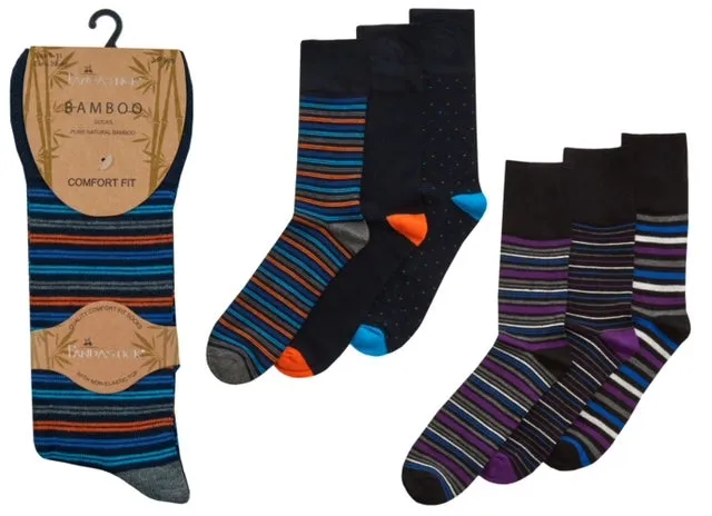 3 Pack  Fine Stripe Comfort Top Bamboo Socks