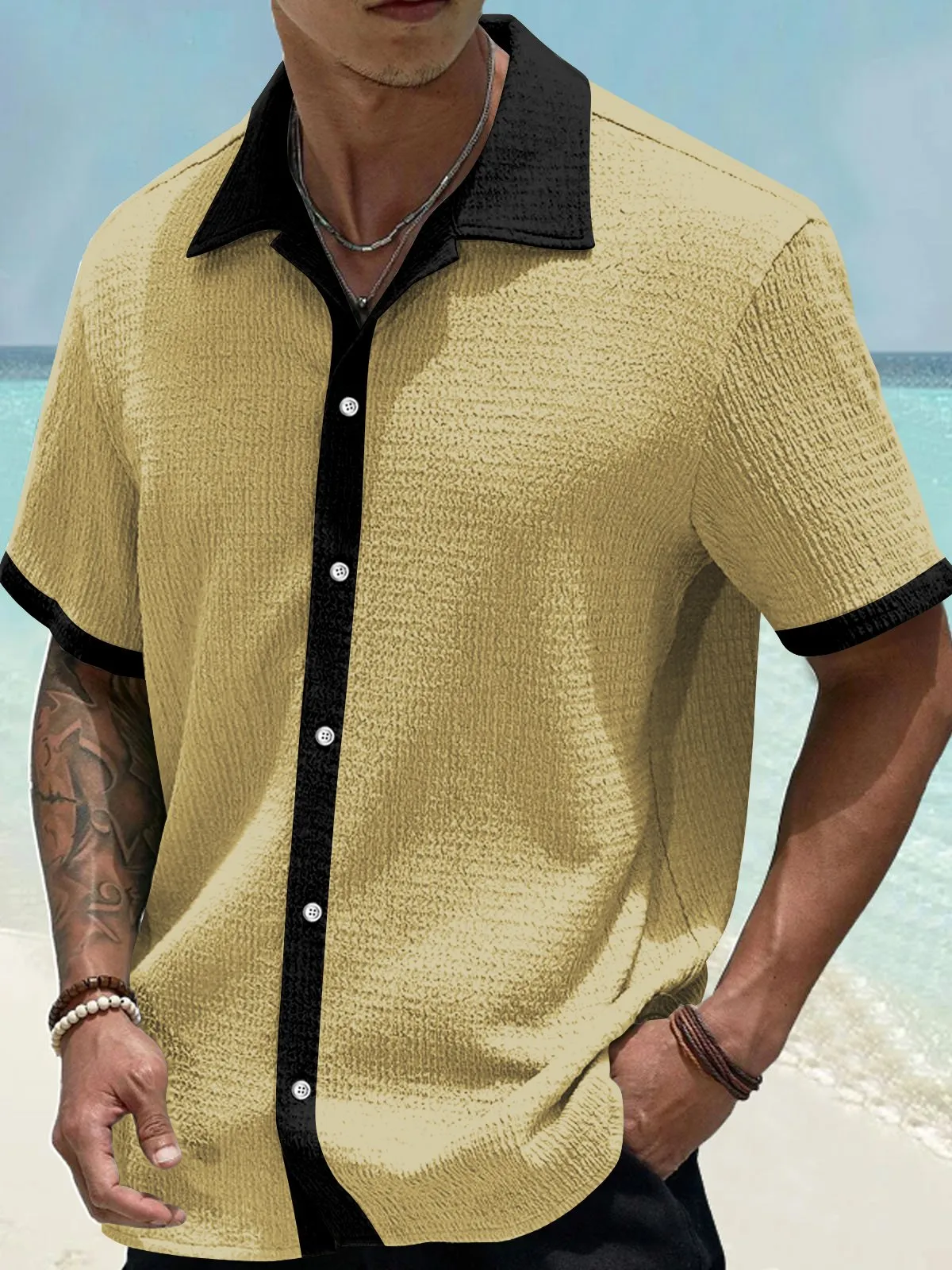 Alohadaddy Basic Solid Color Printed Shirt Plus Size Men's Shirt Big Tall