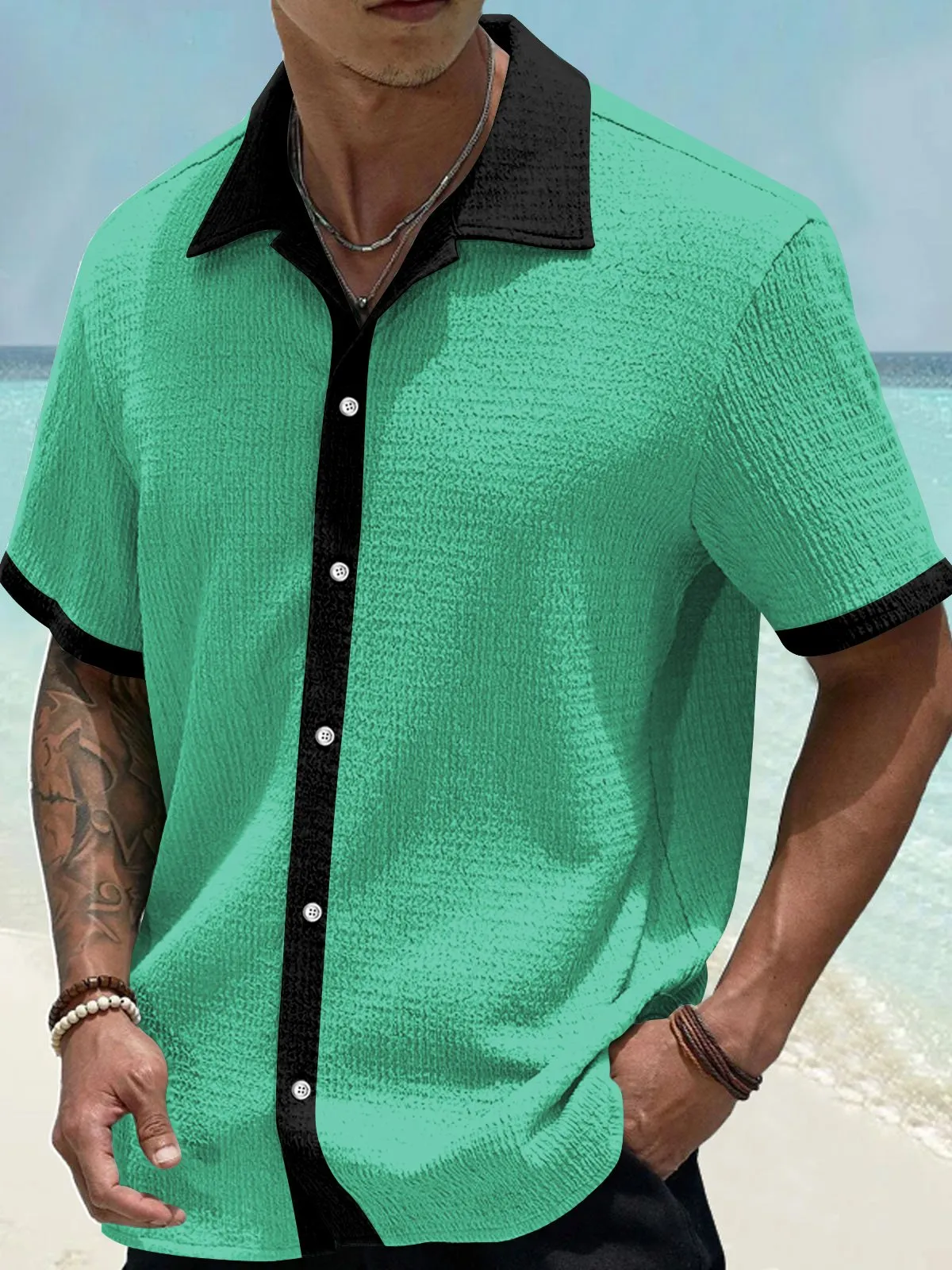 Alohadaddy Basic Solid Color Printed Shirt Plus Size Men's Shirt Big Tall