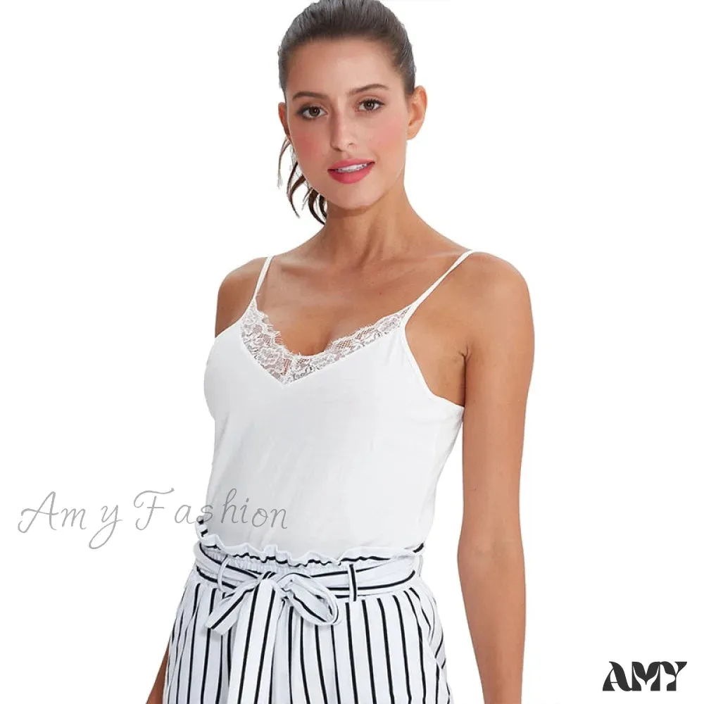 Amy Fashion - Casual Soft Elastic Cotton Lace Tank Tops