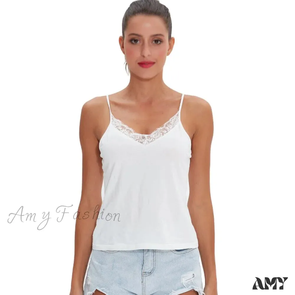 Amy Fashion - Casual Soft Elastic Cotton Lace Tank Tops