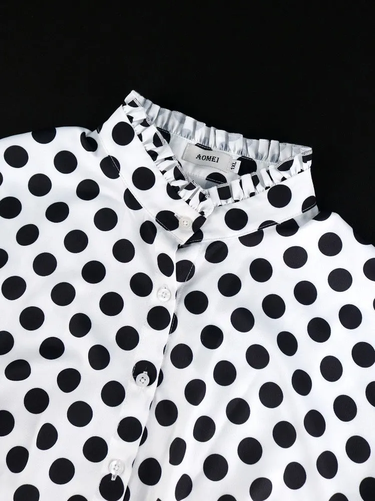 AOMEIDRESS Elegant Polka Dot Blouse for Women Formal Tops