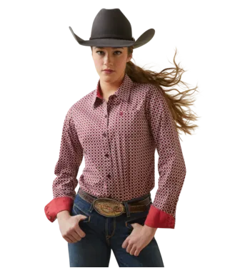 Ariat Ladies Red Kirby Stretch Fit Shirt-10046701