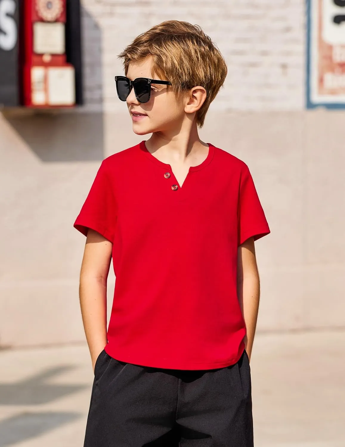 Arshiner Boy's Henley Shirt Soft Style T-Shirt with Multi Color