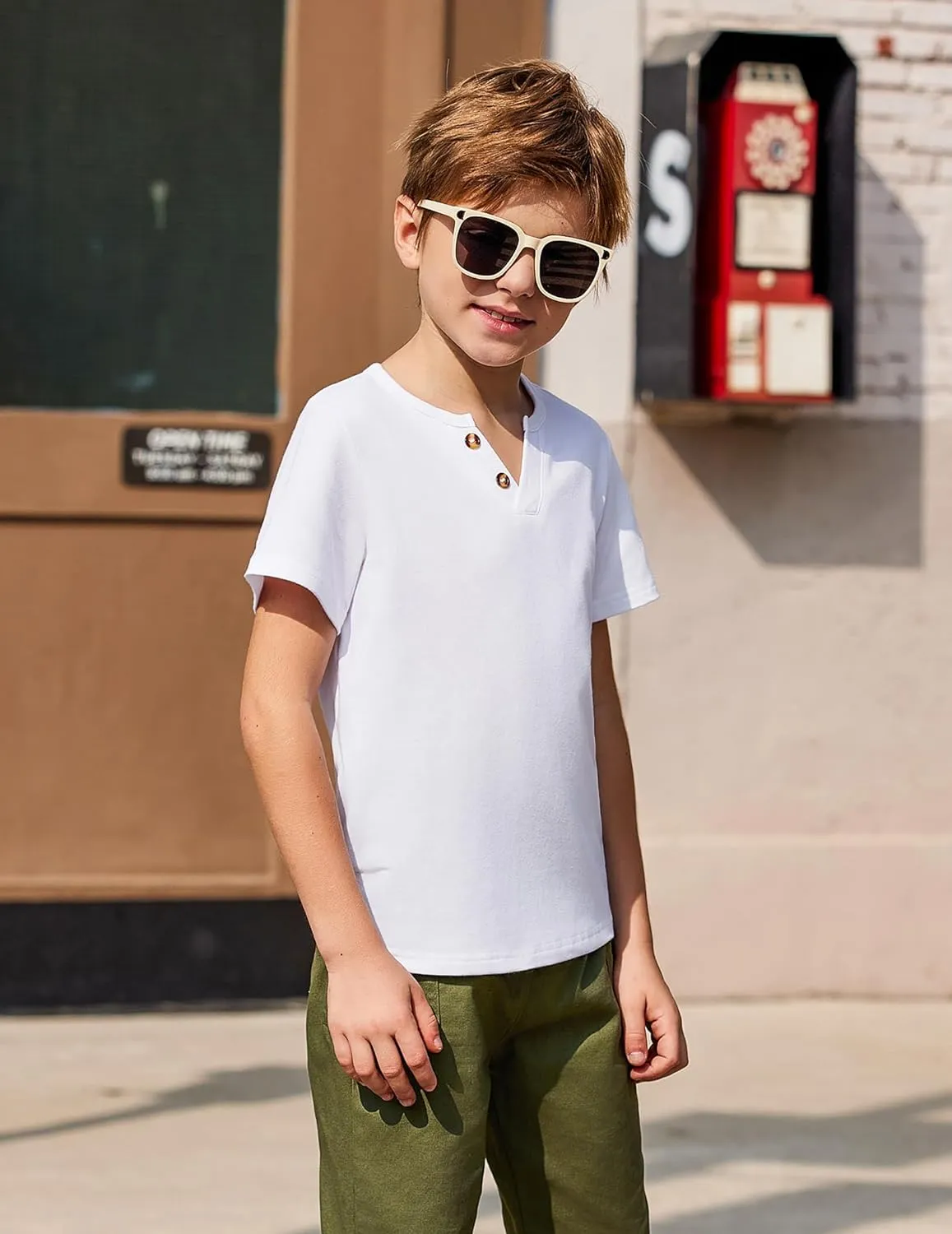Arshiner Boy's Henley Shirt Soft Style T-Shirt with Multi Color