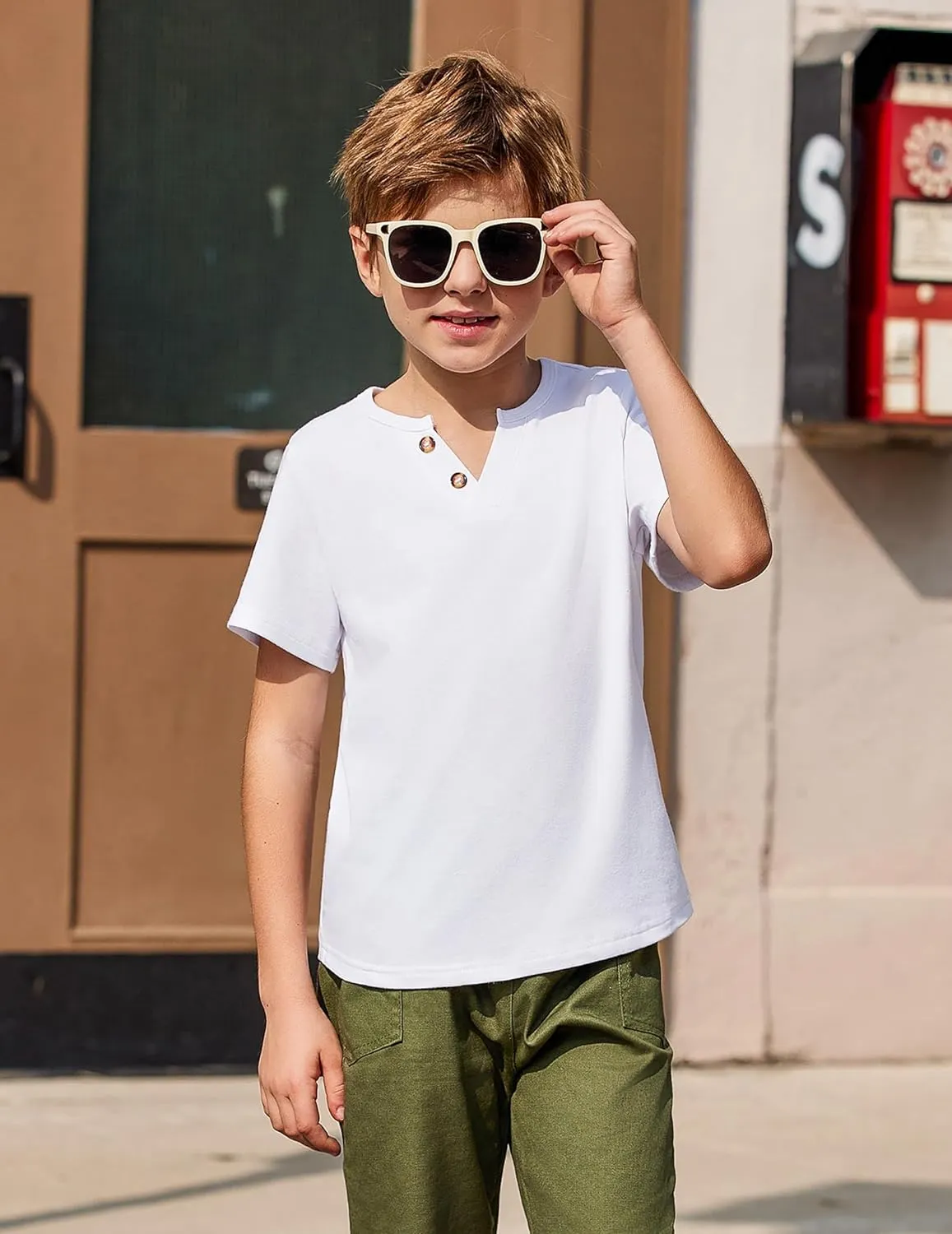 Arshiner Boy's Henley Shirt Soft Style T-Shirt with Multi Color