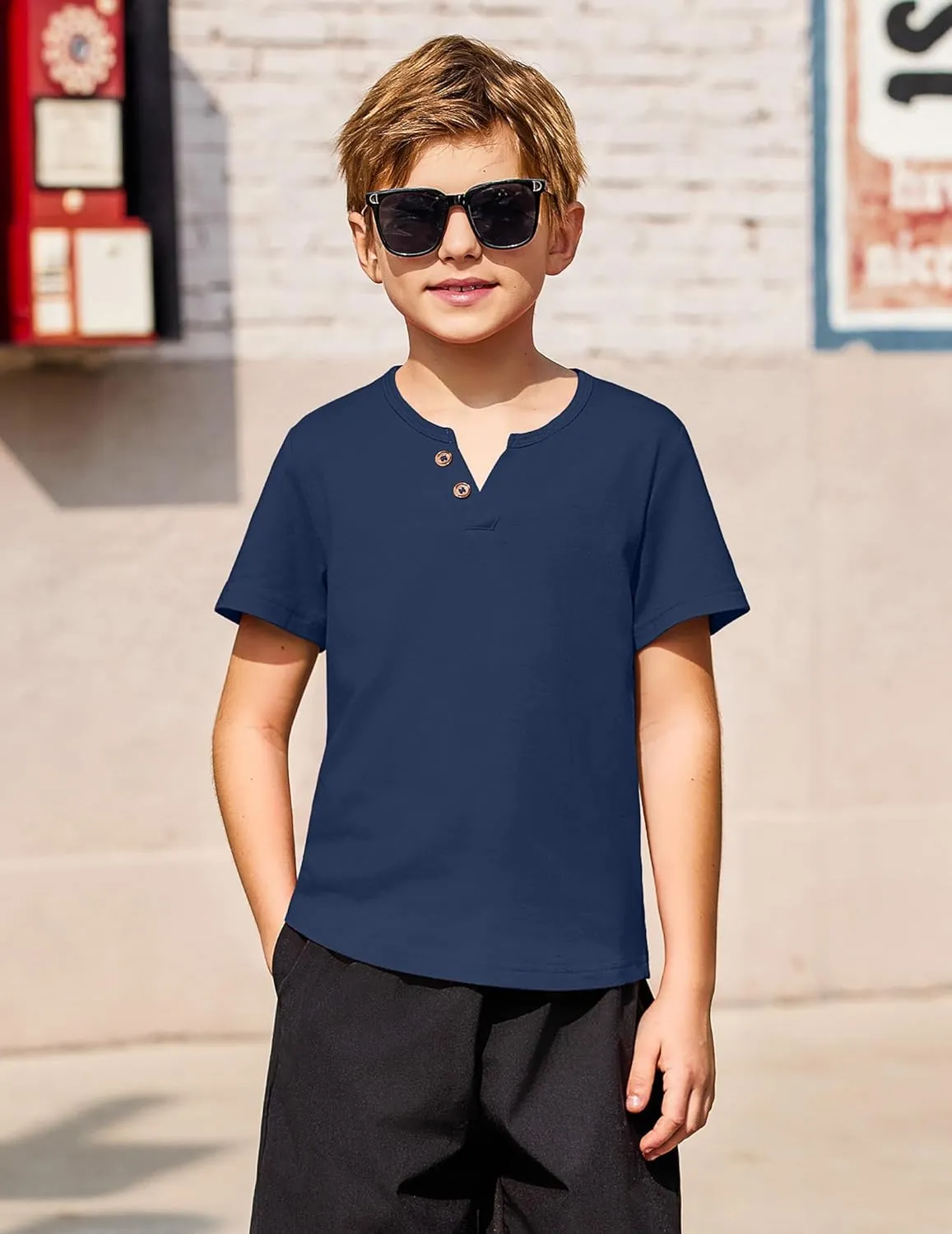 Arshiner Boy's Henley Shirt Soft Style T-Shirt with Multi Color