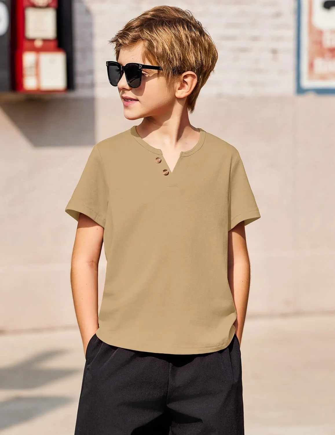 Arshiner Boy's Henley Shirt Soft Style T-Shirt with Multi Color