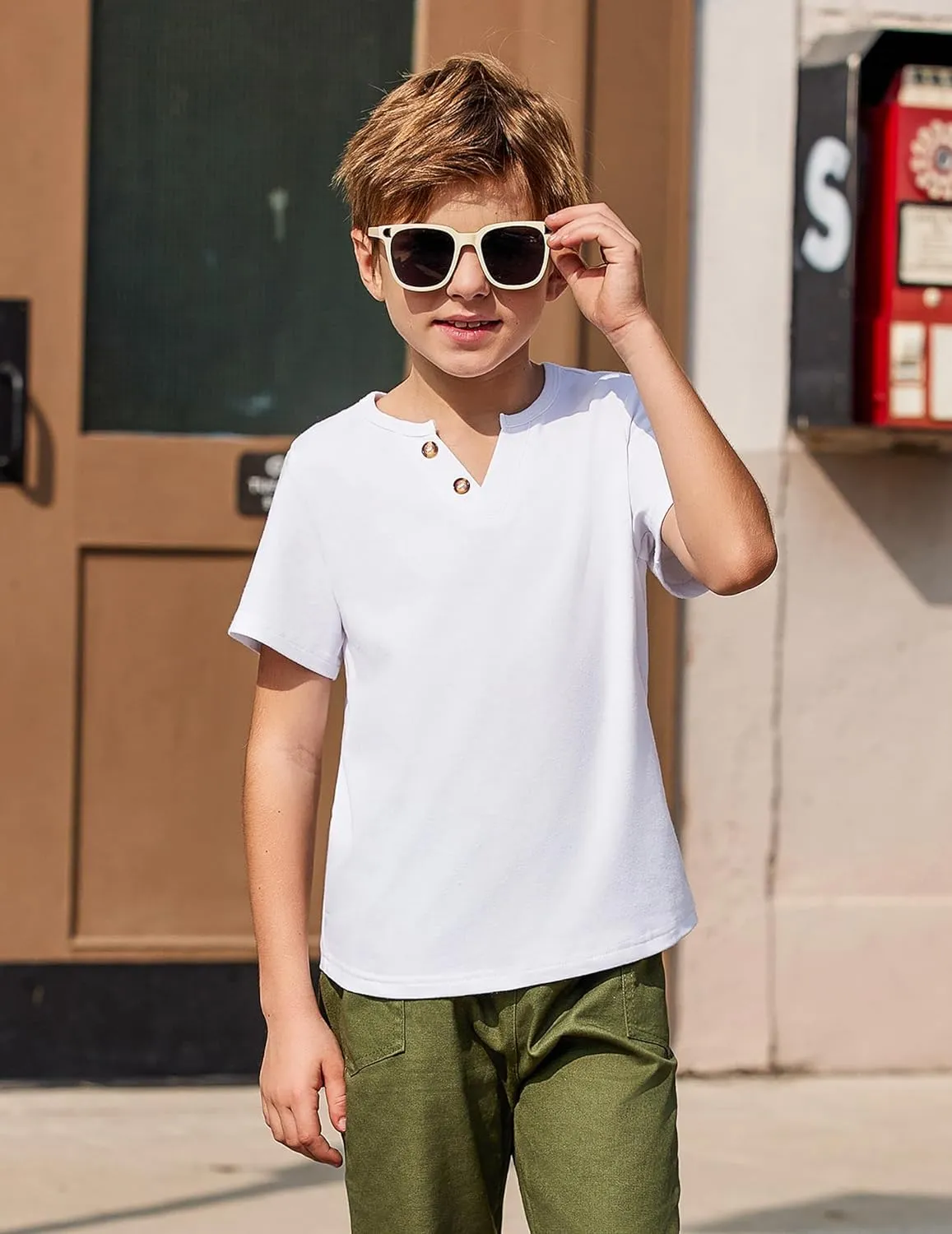 Arshiner Boy's Henley Shirt Soft Style T-Shirt with Multi Color