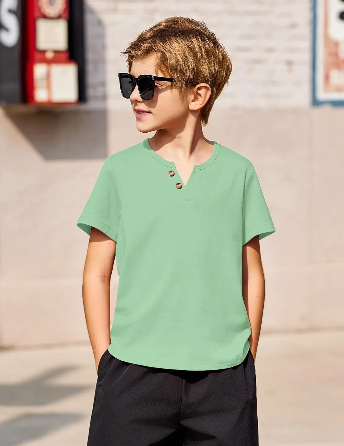 Arshiner Boy's Henley Shirt Soft Style T-Shirt with Multi Color
