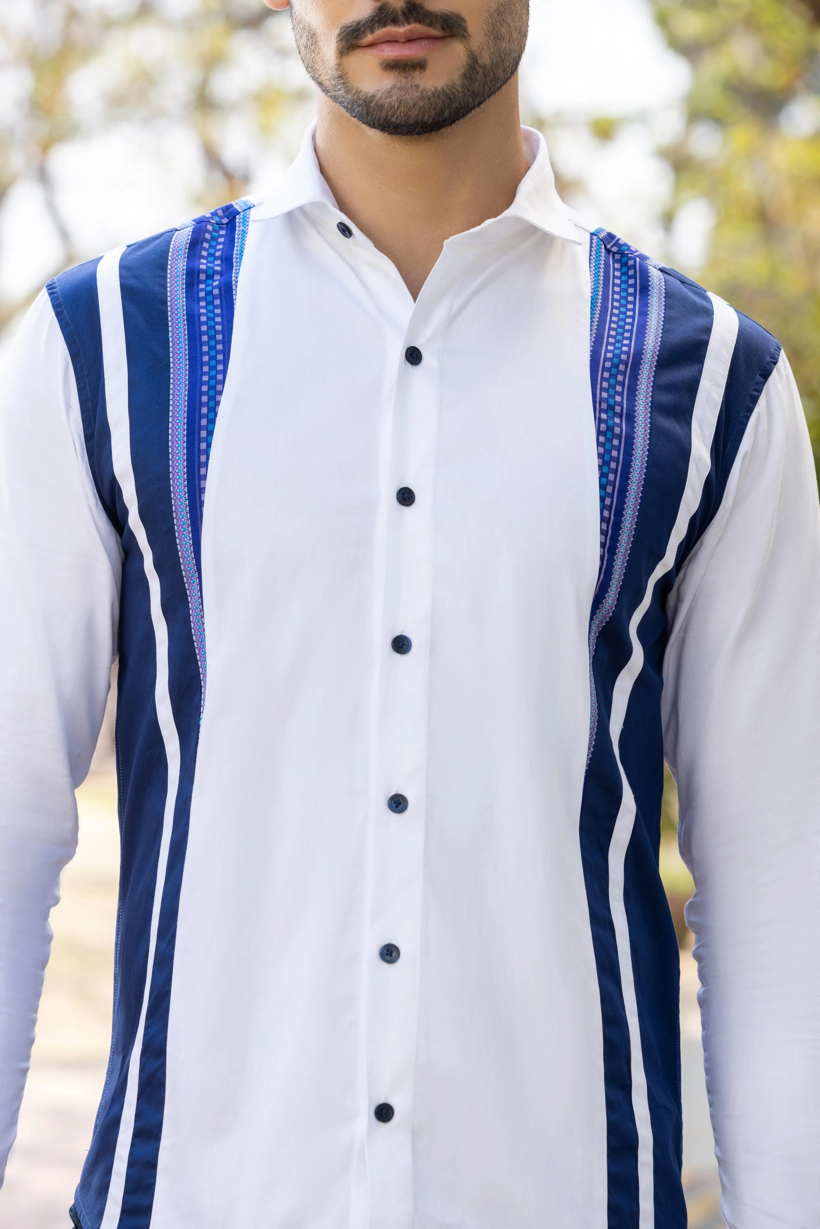 Azure Elegance Cut And Sew Shirt