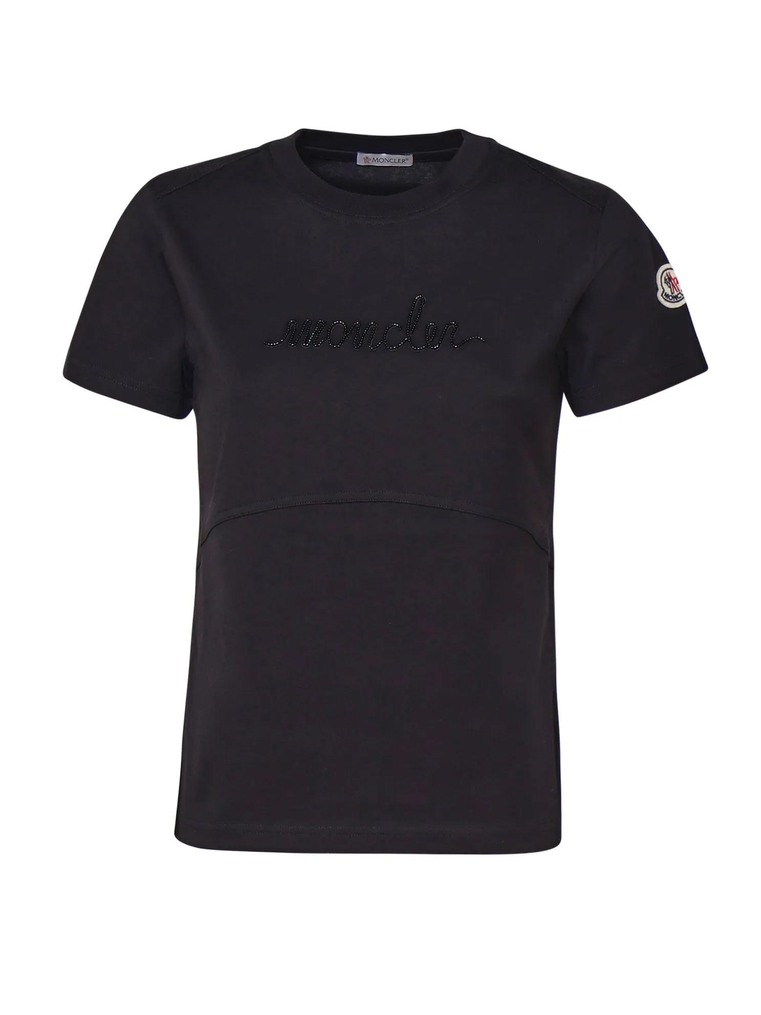 Black Beaded Logo T-shirt for Women