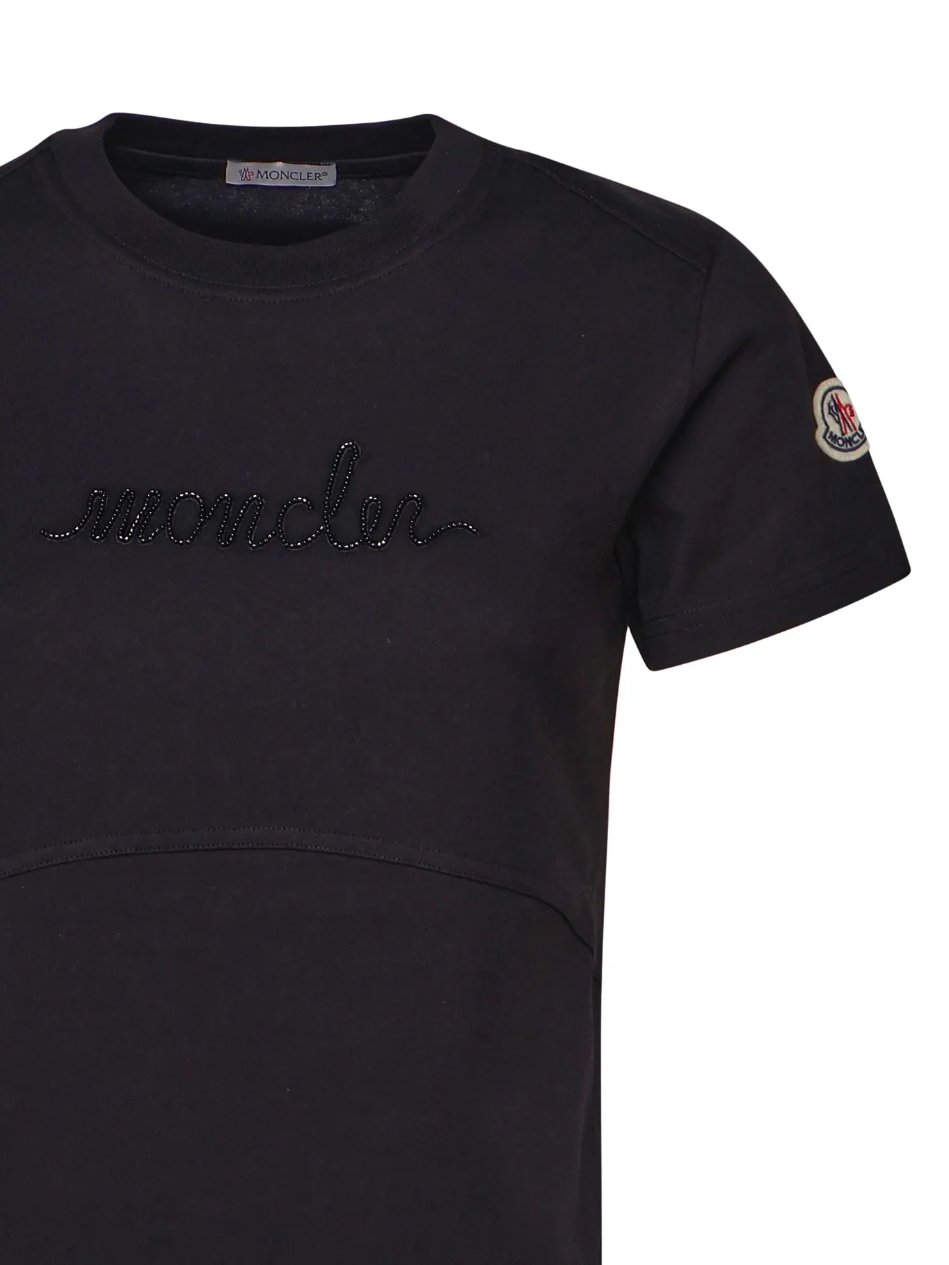 Black Beaded Logo T-shirt for Women