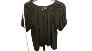 Black Blouse with Lace Shoulders; M