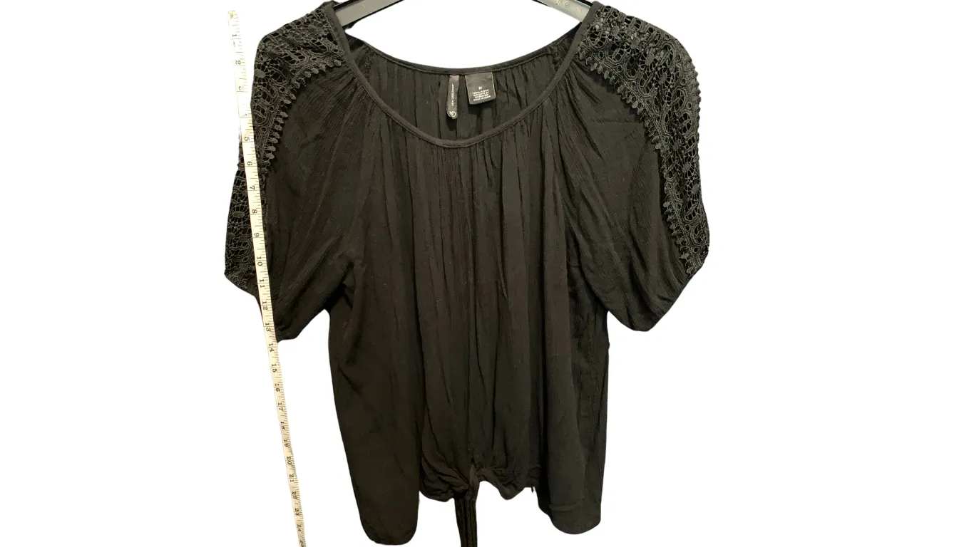 Black Blouse with Lace Shoulders; M