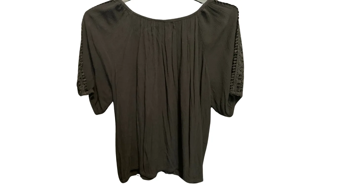 Black Blouse with Lace Shoulders; M