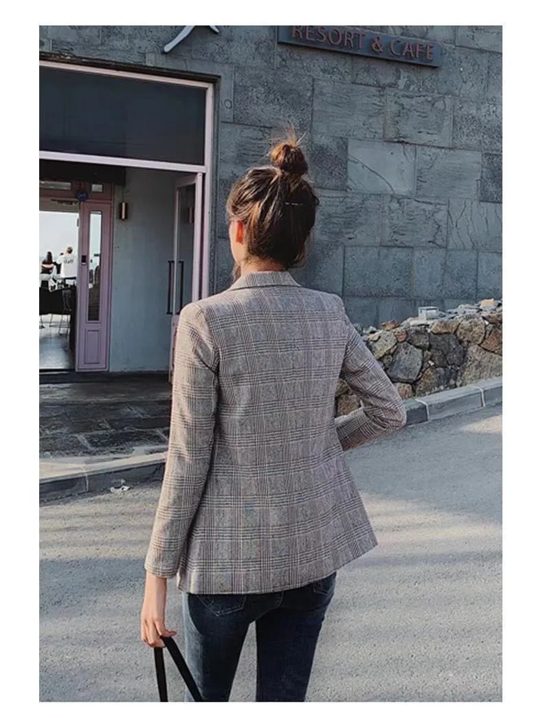 Blazer Women Thin Student Short Popular Petite Elegant Chequered Suit Outerwear