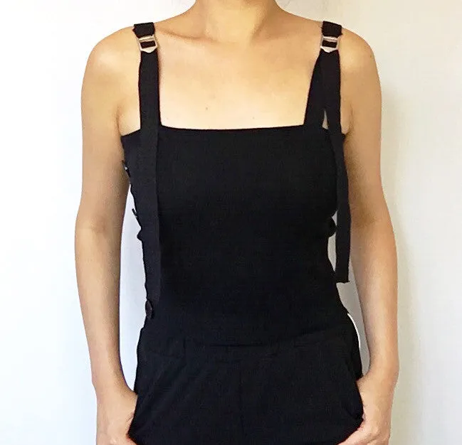 BUCKLE STRAP KNIT STRETCHY VEST TOP