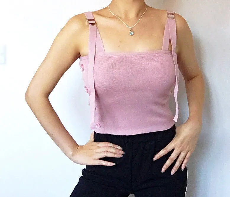 BUCKLE STRAP KNIT STRETCHY VEST TOP