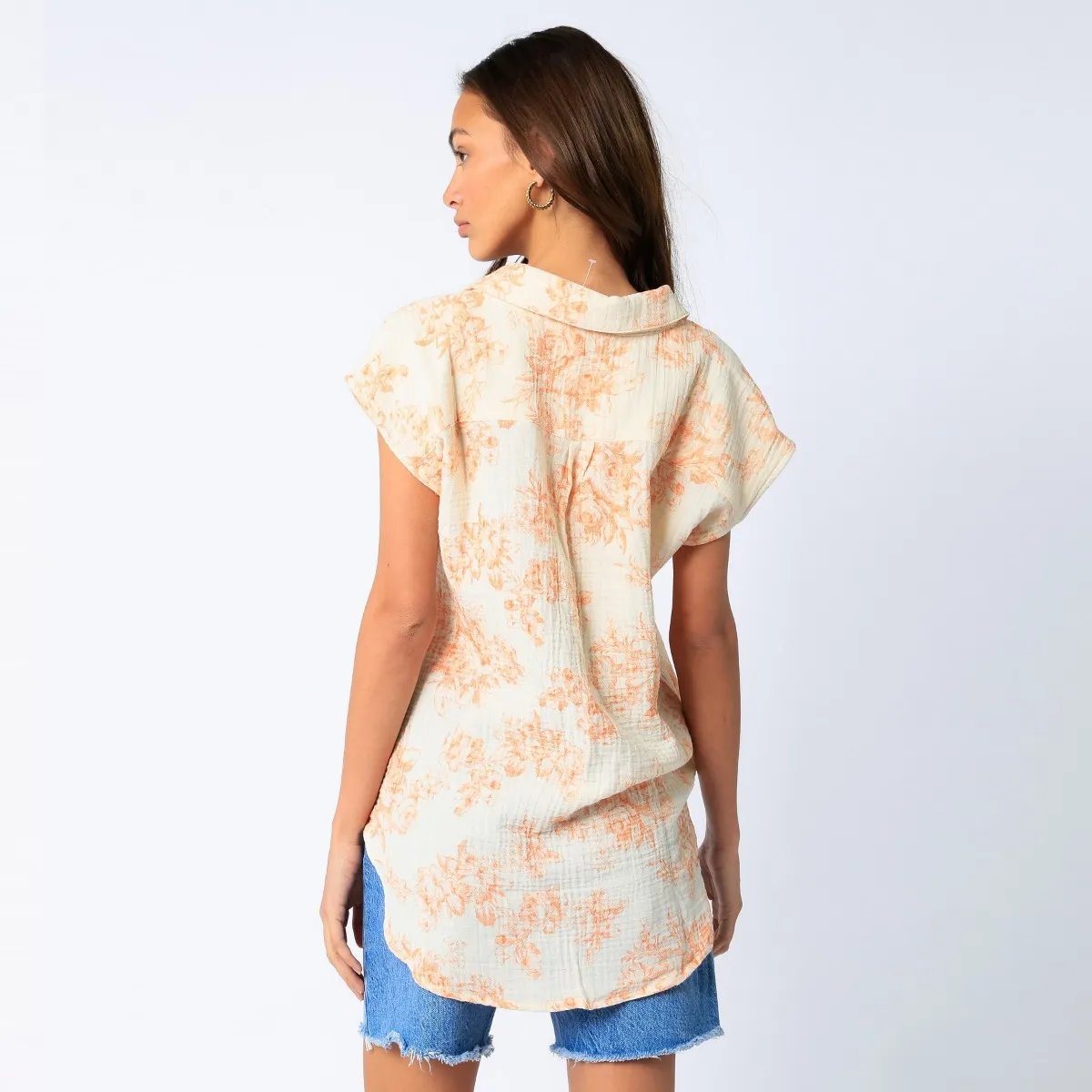 Button Up Linen Top (Orange)