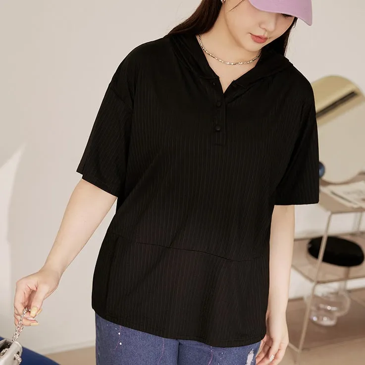 Casual Basic Plain Soft Loose Button Hooded Top