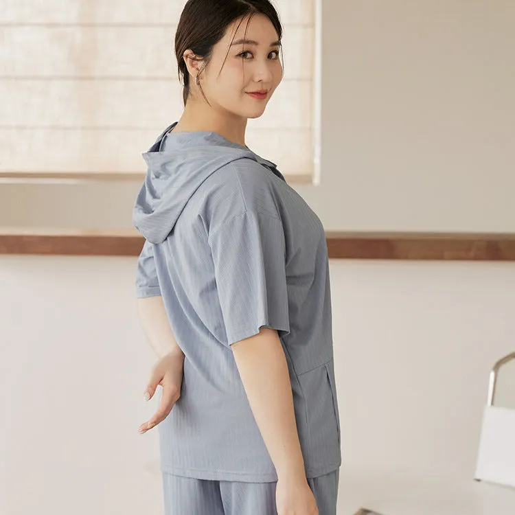 Casual Basic Plain Soft Loose Button Hooded Top