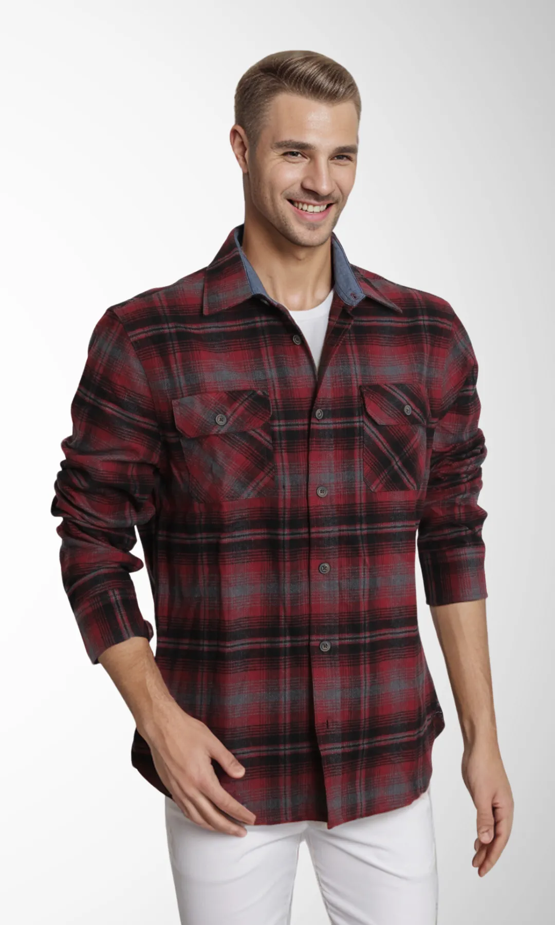 Checkered Long Sleeve Shirt (Red)