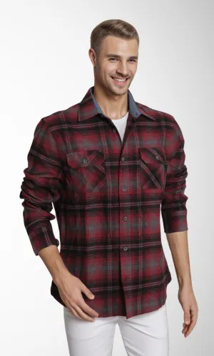 Checkered Long Sleeve Shirt (Red)