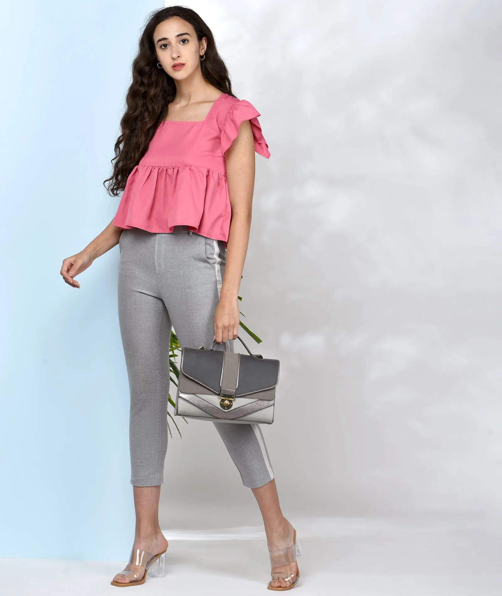 Chimpaaanzee Women Pink Solid Ruffled Style Top