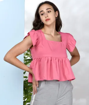 Chimpaaanzee Women Pink Solid Ruffled Style Top