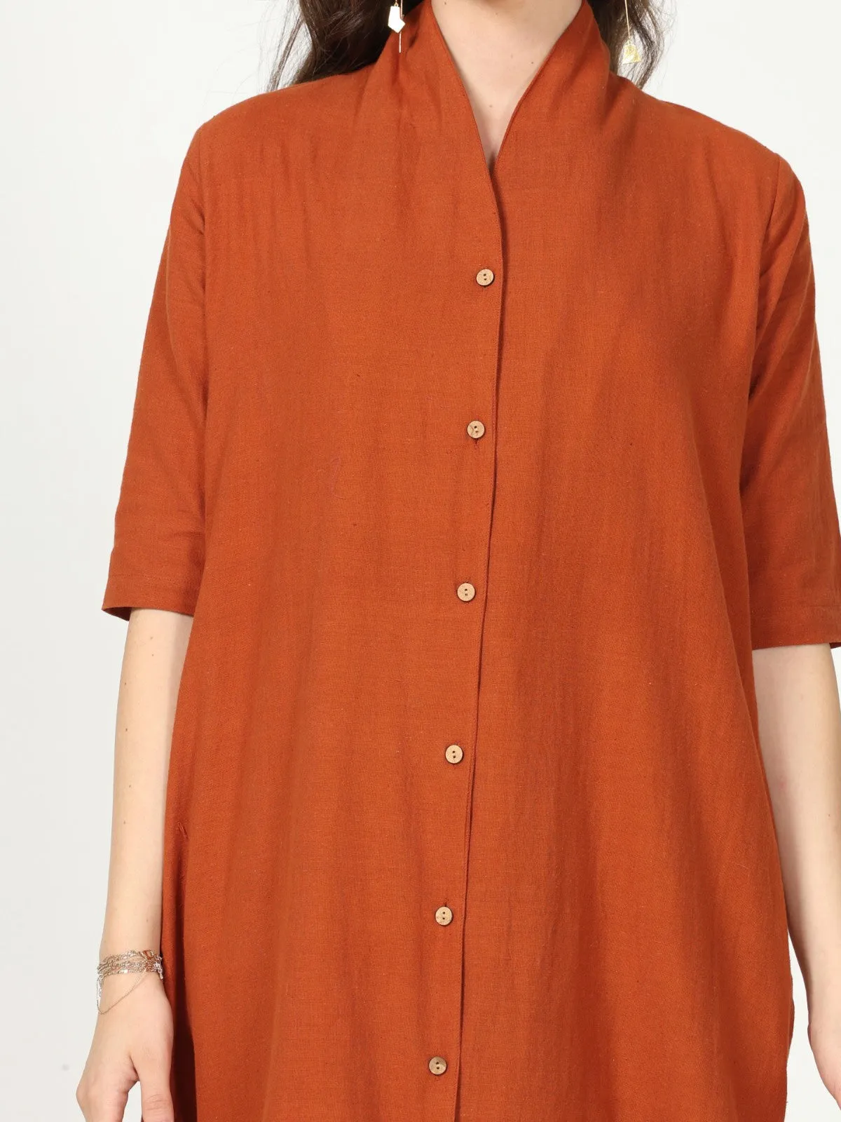 Classic Cotton Long Shirt In Orange