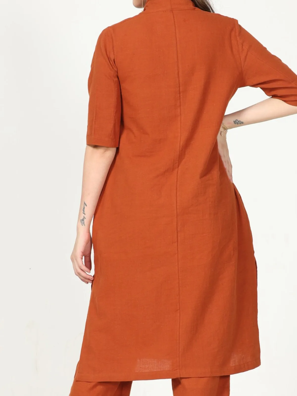 Classic Cotton Long Shirt In Orange