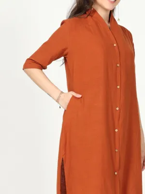 Classic Cotton Long Shirt In Orange