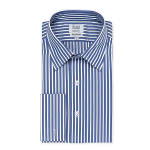 Classic Fit Exclusive Budd Stripe Double Cuff Shirt in Edwardian Blue