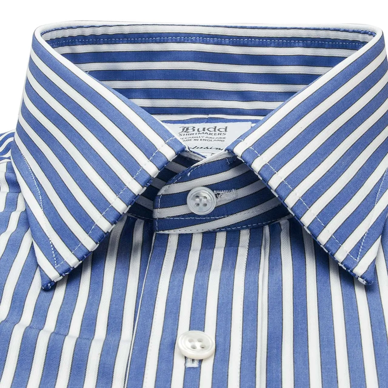 Classic Fit Exclusive Budd Stripe Double Cuff Shirt in Edwardian Blue