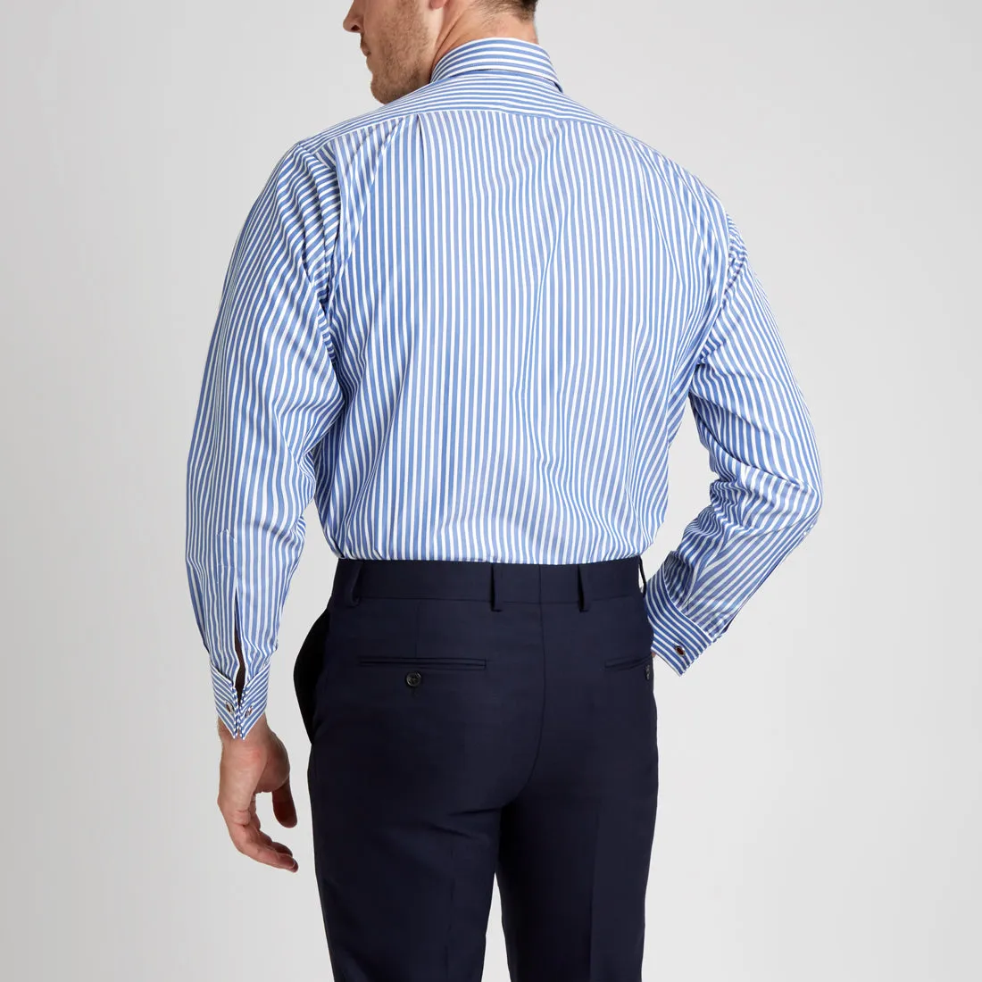 Classic Fit Exclusive Budd Stripe Double Cuff Shirt in Edwardian Blue
