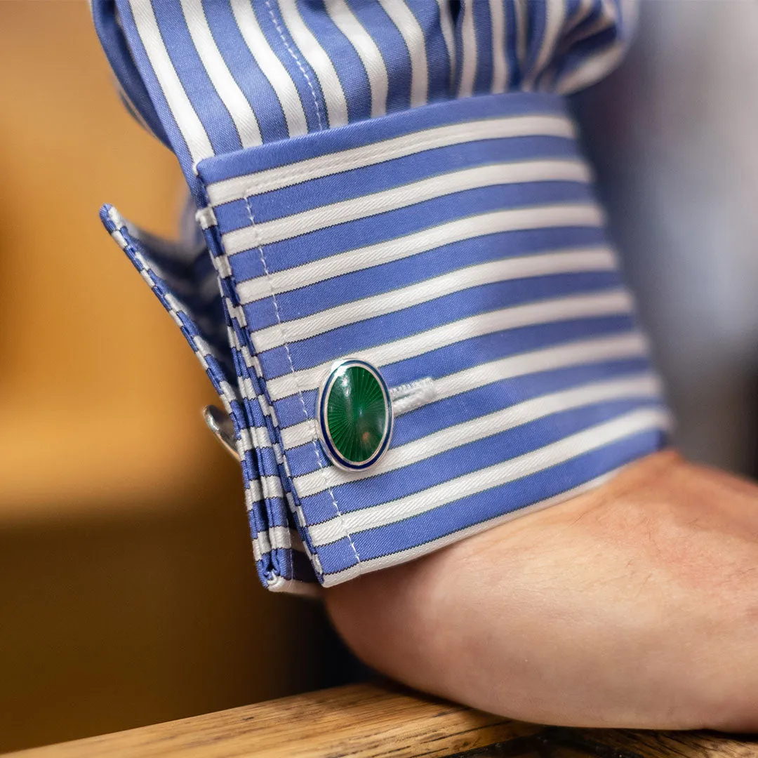 Classic Fit Exclusive Budd Stripe Double Cuff Shirt in Edwardian Blue