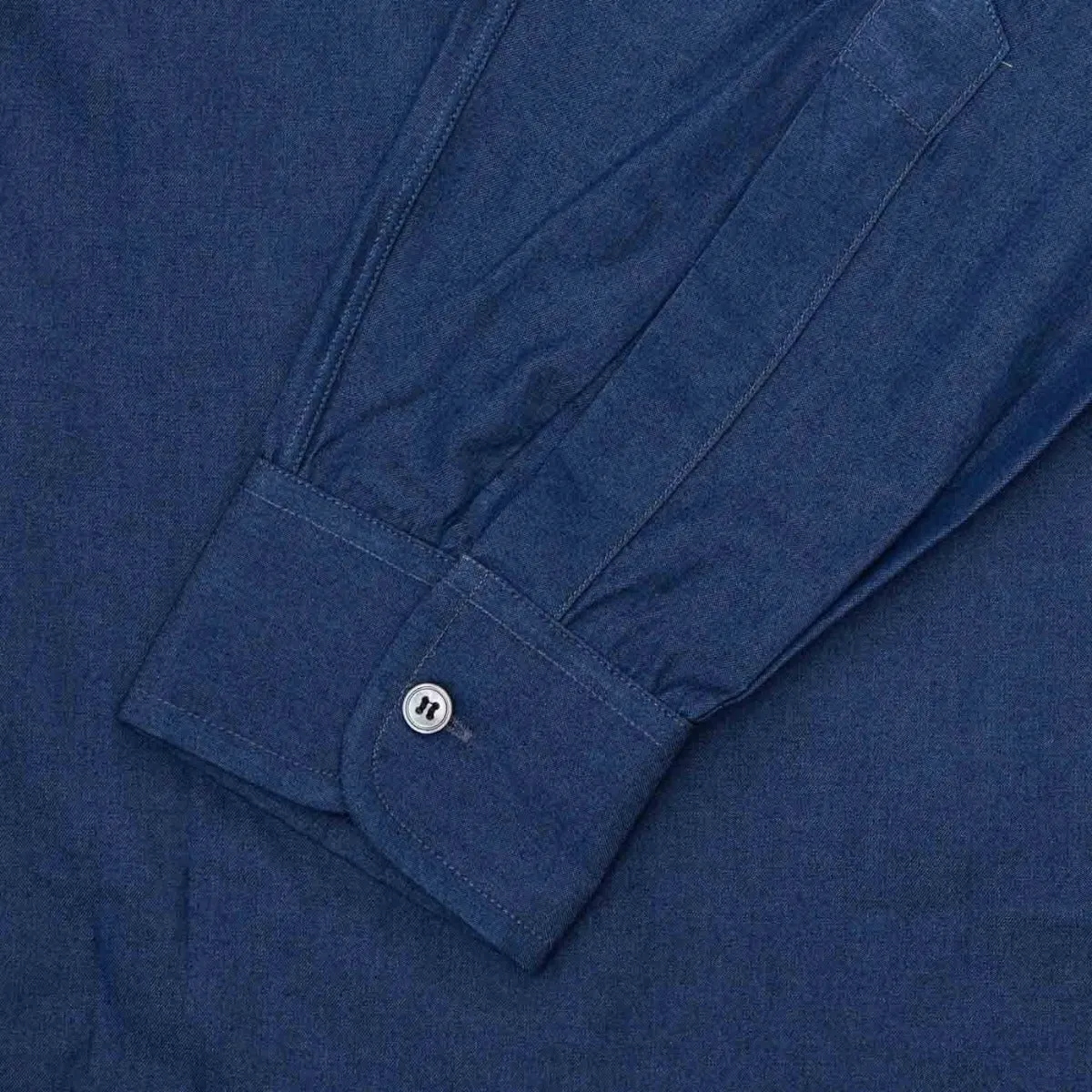 Classic Fit Plain Denim Button Cuff Shirt in Dark Blue