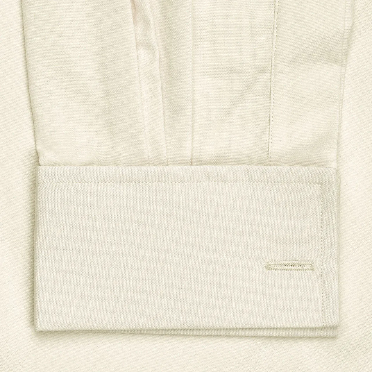 Classic Fit Plain Sea Island Cotton Double Cuff Shirt in Cream