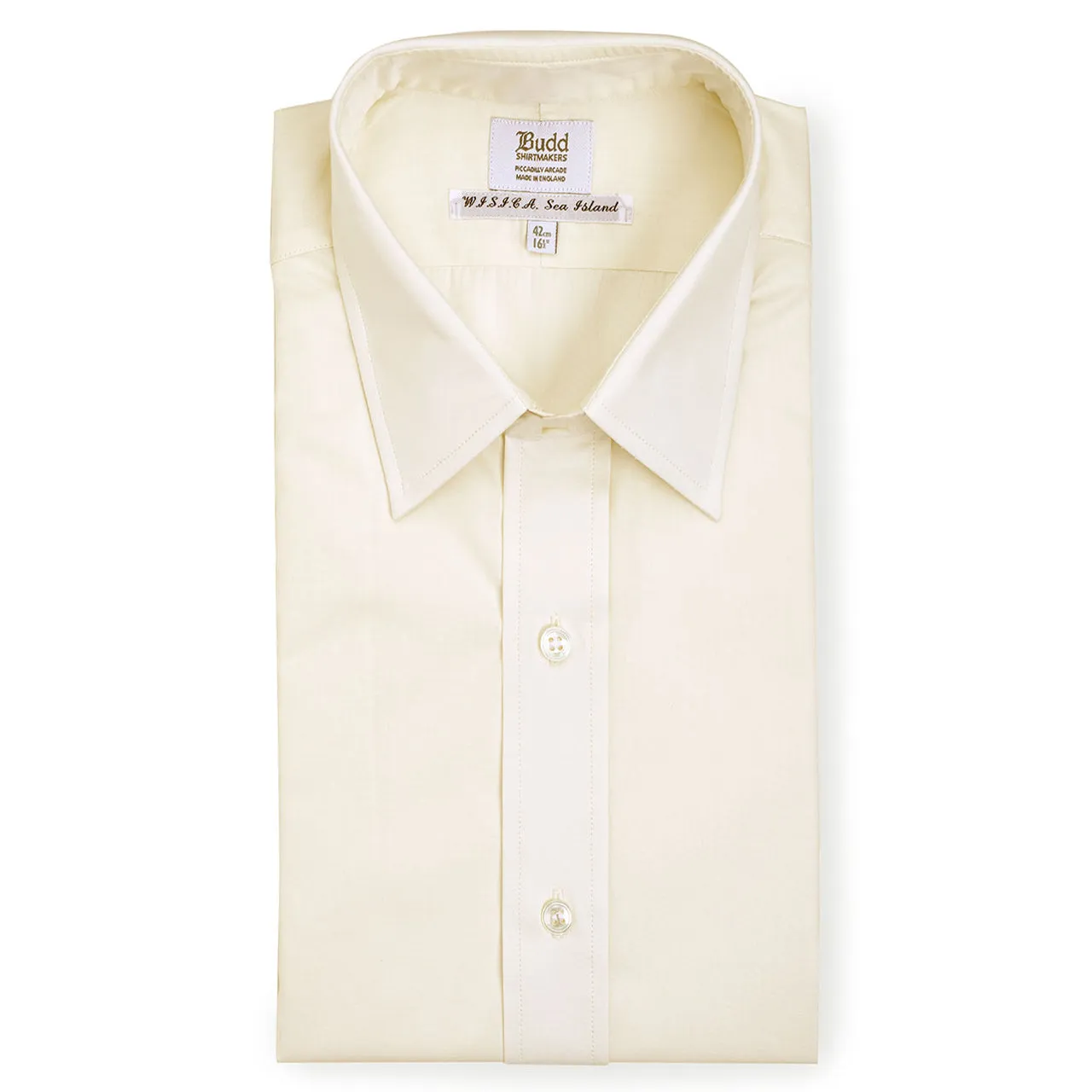 Classic Fit Plain Sea Island Cotton Double Cuff Shirt in Cream