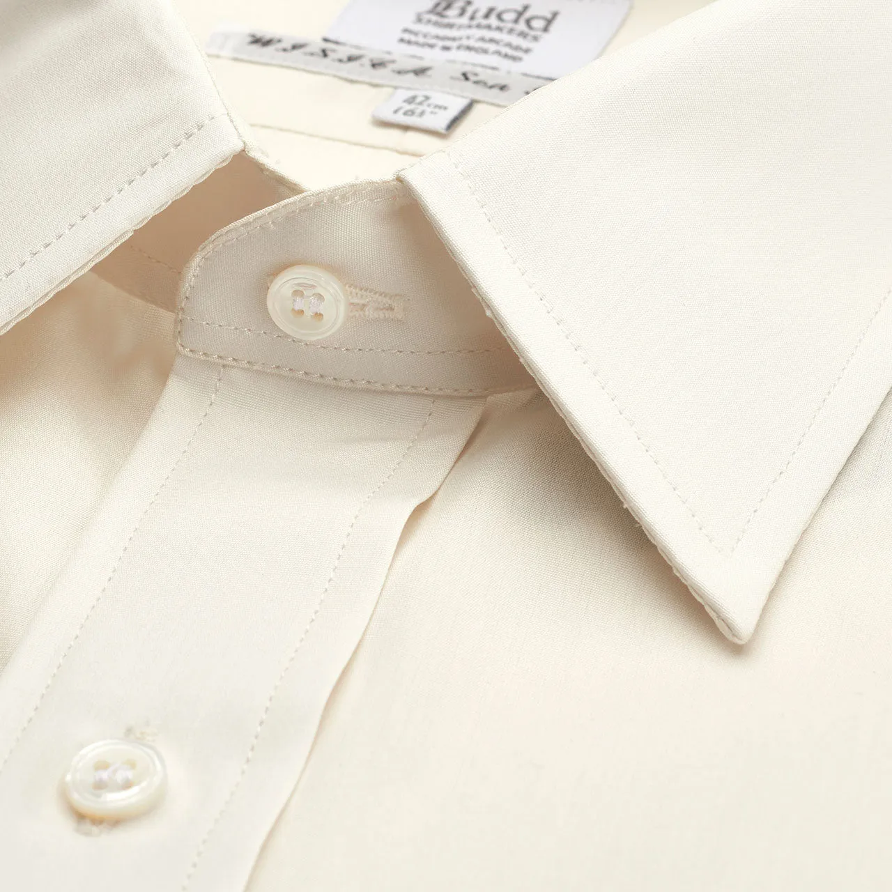 Classic Fit Plain Sea Island Cotton Double Cuff Shirt in Cream
