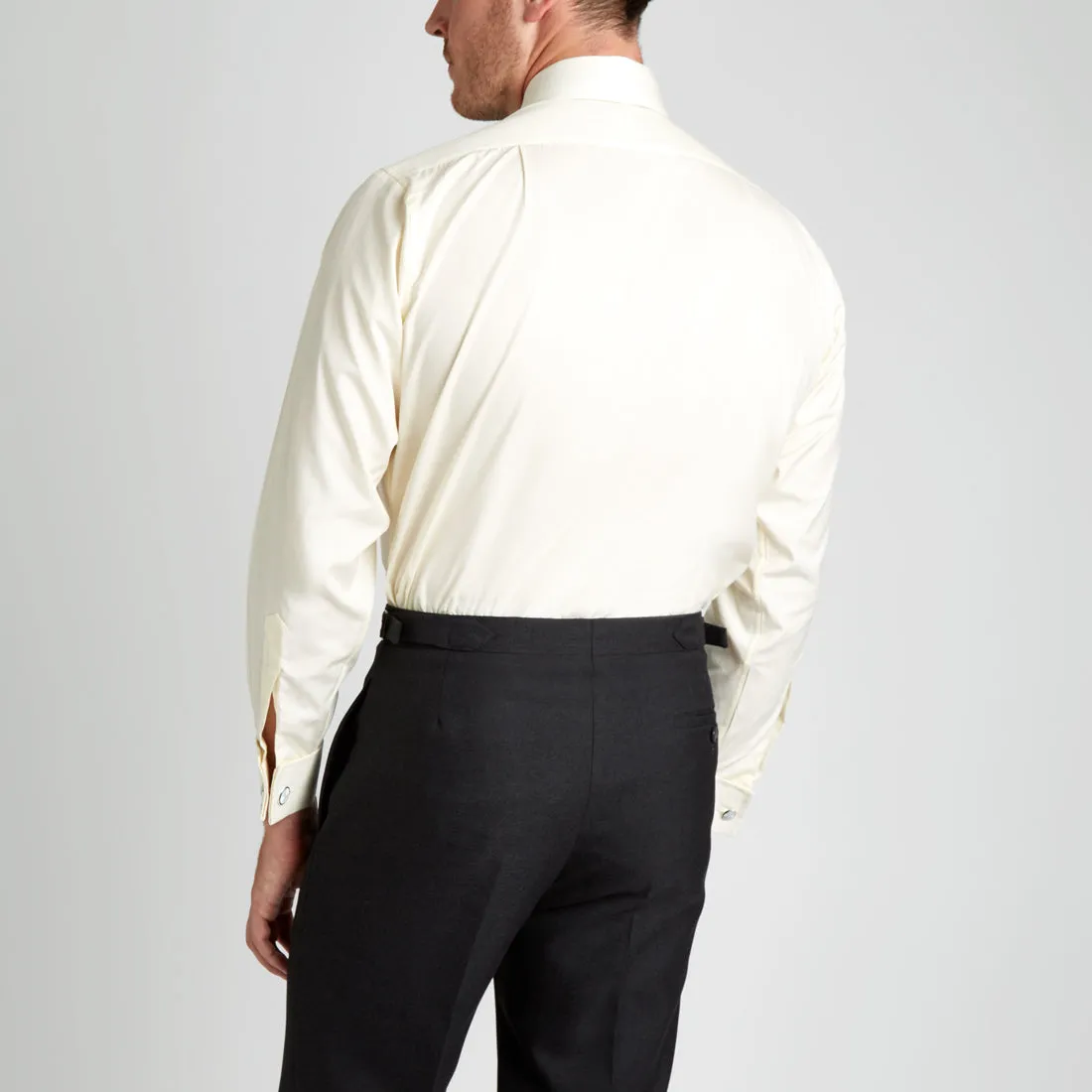 Classic Fit Plain Sea Island Cotton Double Cuff Shirt in Cream