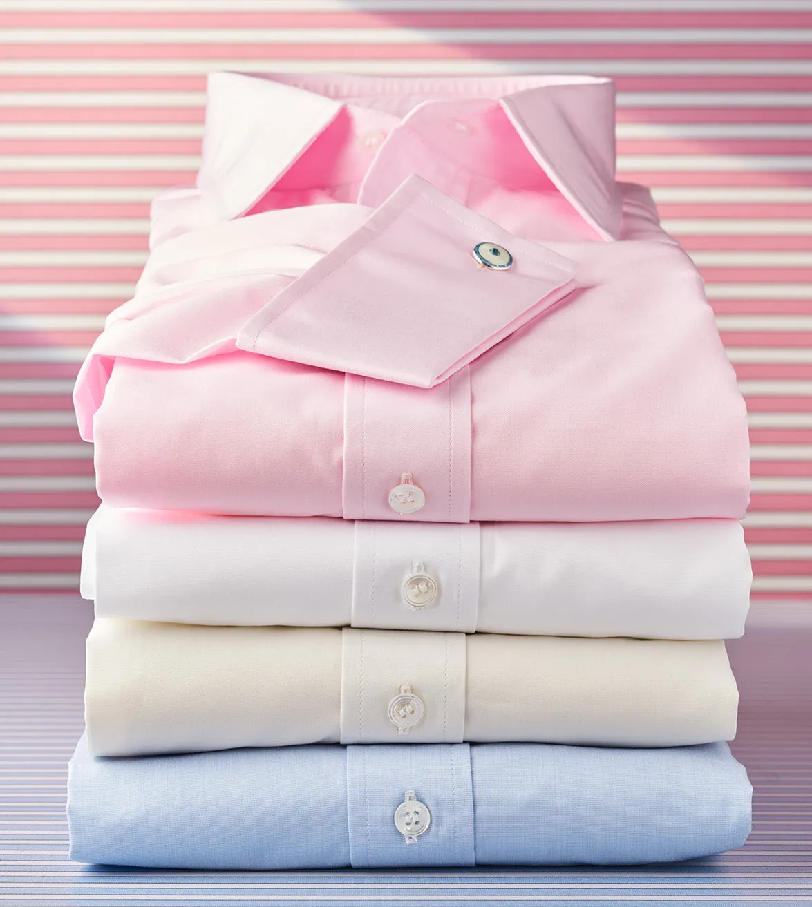 Classic Fit Plain Sea Island Cotton Double Cuff Shirt in Cream
