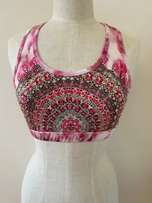 Cropped racer back top pink leopard smudge