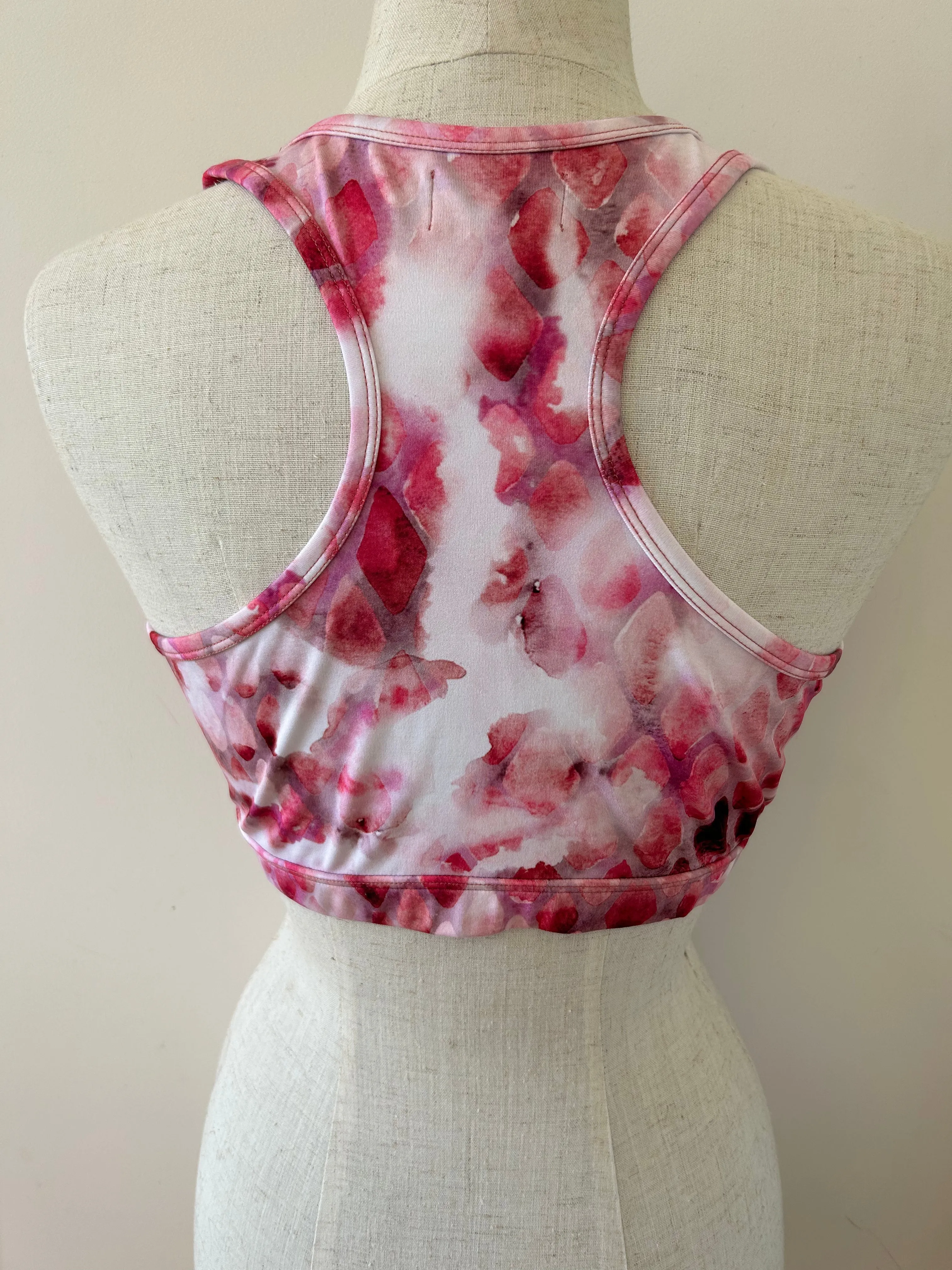 Cropped racer back top pink leopard smudge