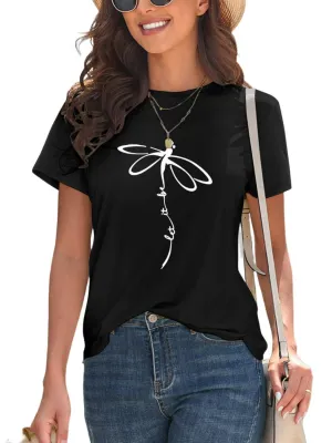 Dragonfly Graphic Round Neck Short Sleeve T-Shirt