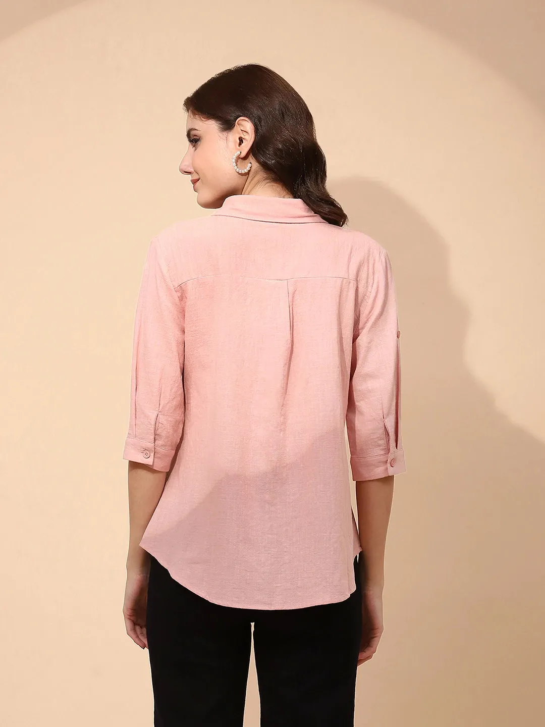 Dusty Rose Pink Cotton Regular Fit Shirt For Women