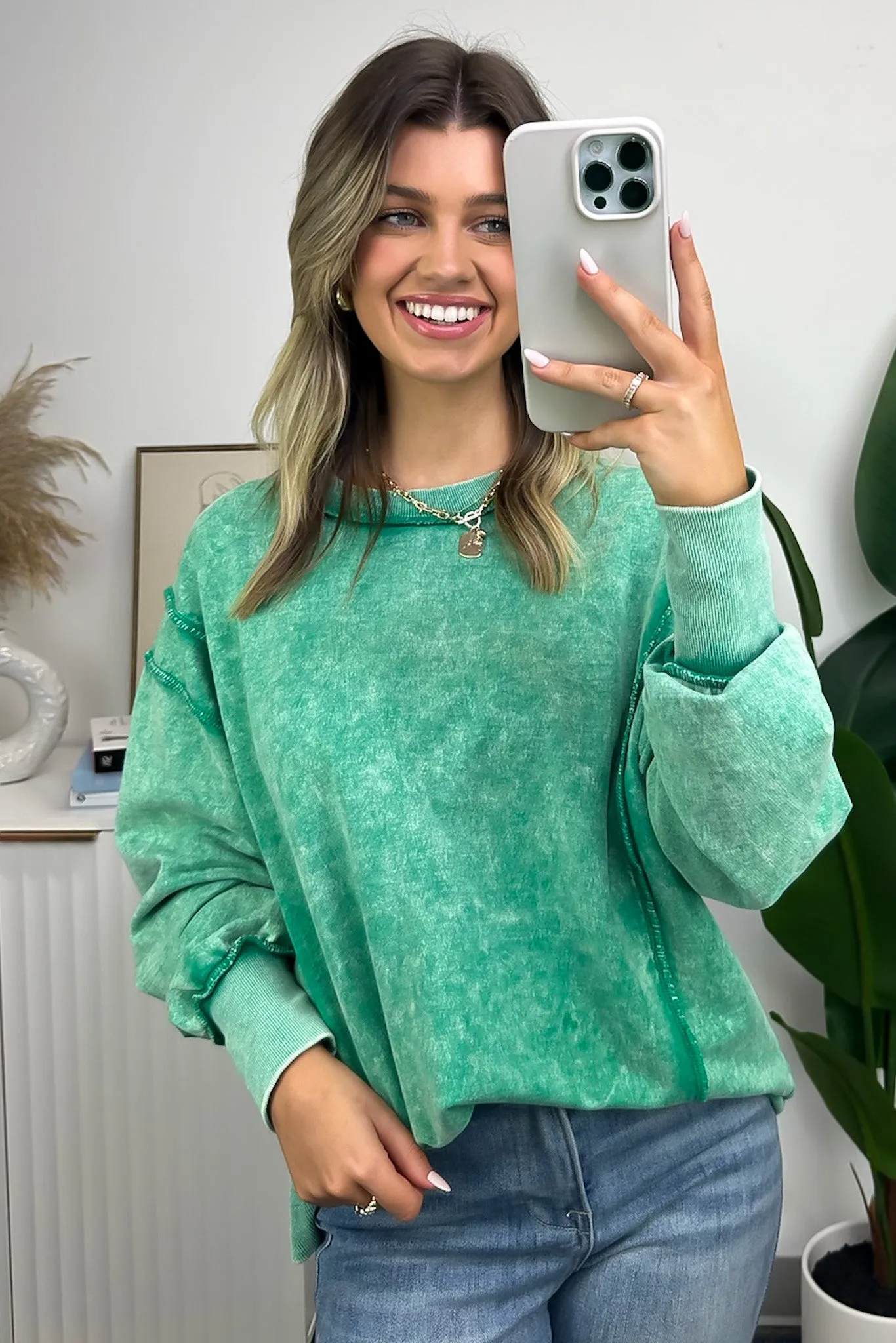 Effortless Outing Acid Wash Exposed Seam Pullover - FINAL SALE