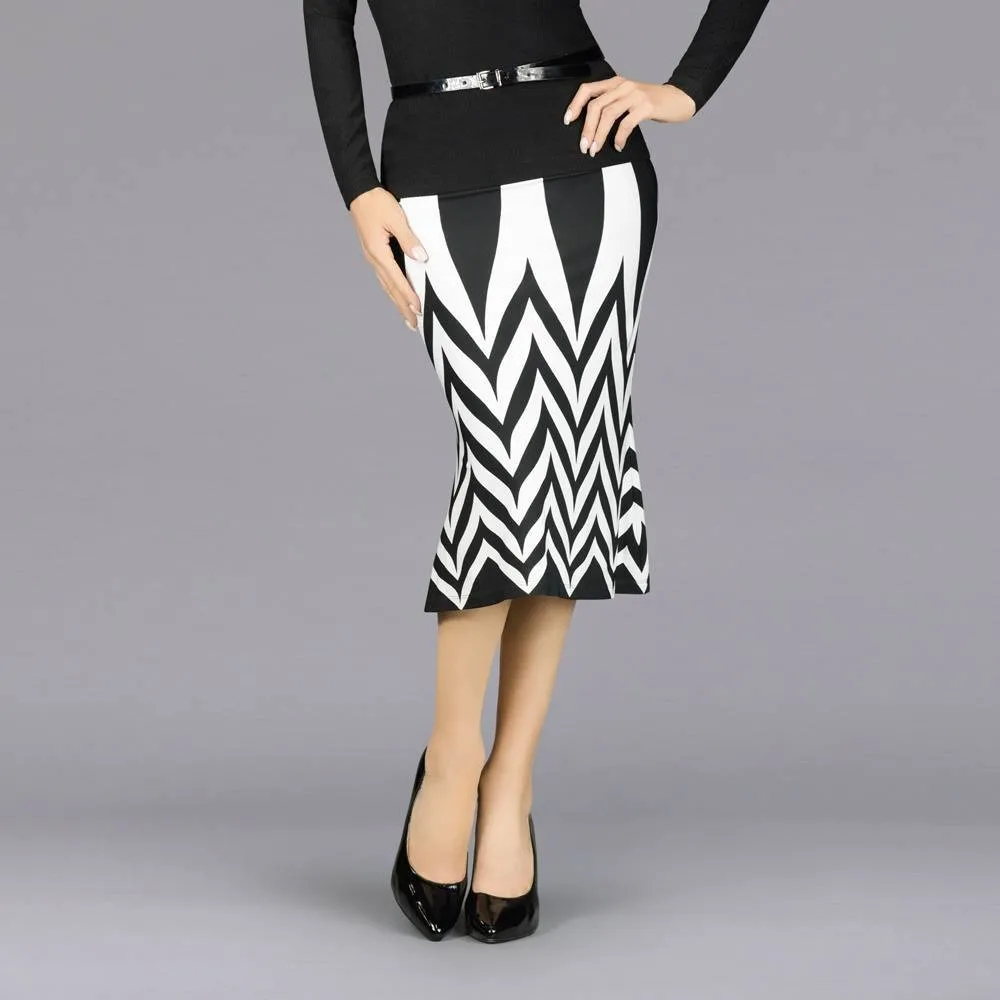 Elegant Black and White Print Midi Skirt
